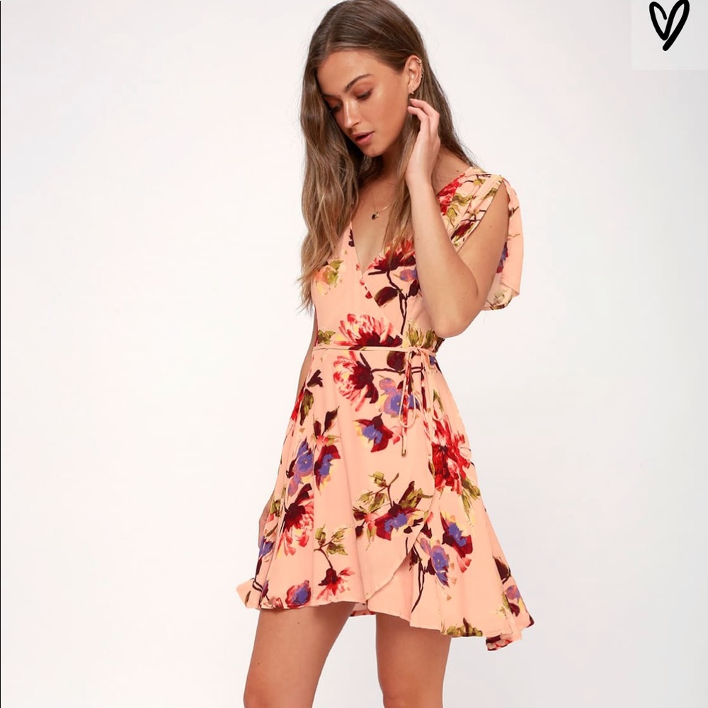 Pink floral wrap dress